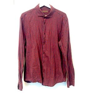 Vibrant Red and Blue Casual Cotton Button Down Shirt